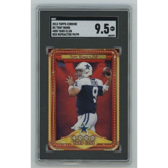 2013 SGC 9.5 Tony Romo Topps Chrome 4000 Yard Club Red Refractor 99/99 #3 - Picture 3 of 4